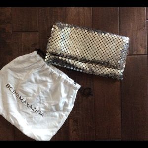 Silver, metallic BCBG clutch
